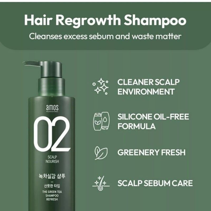Amos 02 Nourish Scalp The Green Tea Shampoo Refresh 500g