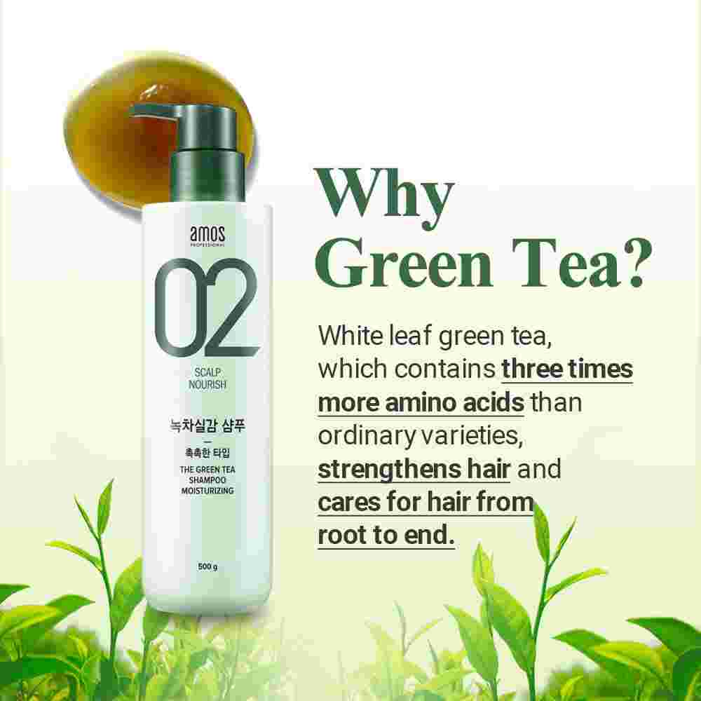 Amos Green Tea Shampoo Moisturizing Dry Scalp Hair 500g