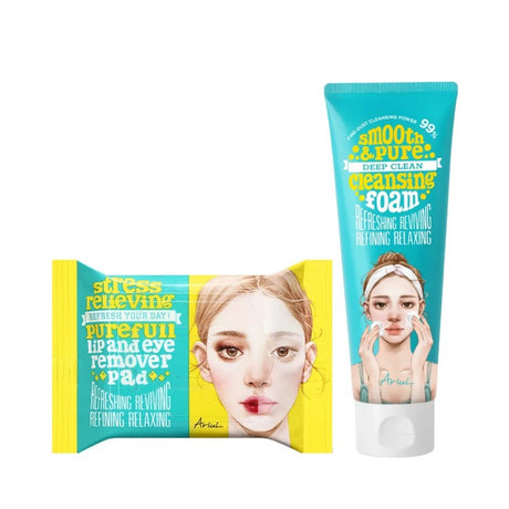Ariul Smooth & Pure Cleansing Foam 120ml + Lip & Eye Remover Pad 30pcs