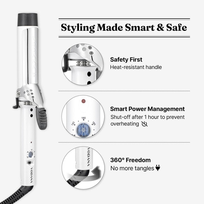 Vodana Glam Wave Ceramic Curling Iron 40mm White