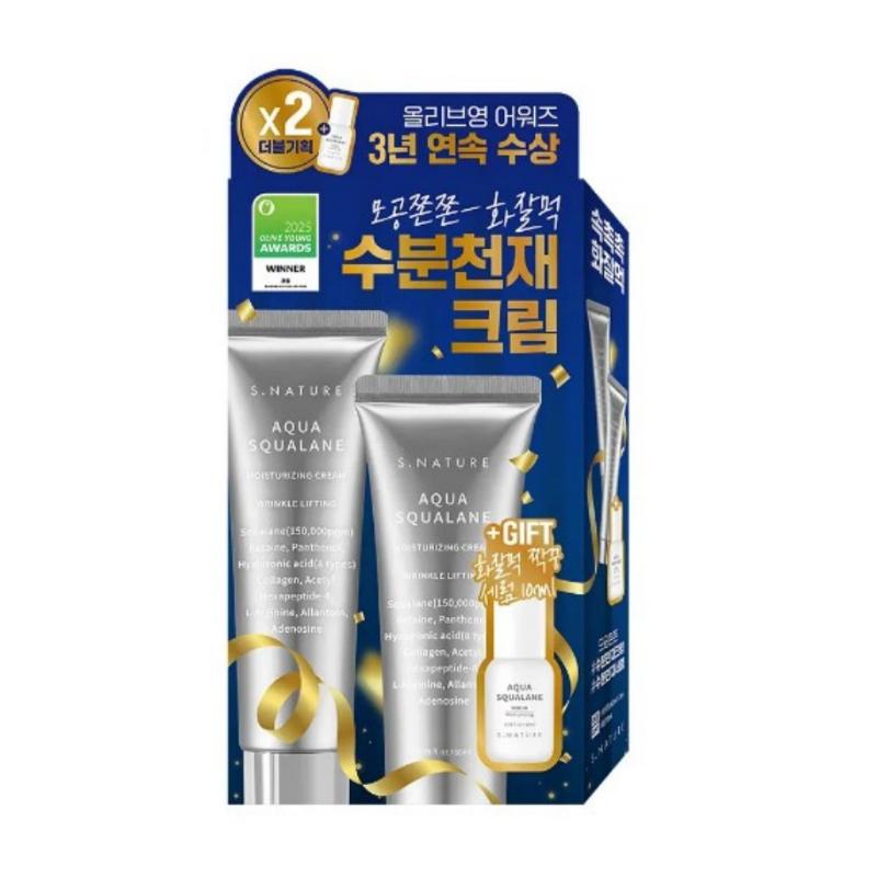 S.Nature Aqua Squalane Moisturizing Cream 60ml*2 +Serum 10ml