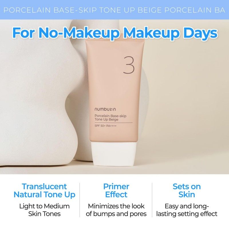 Numbuzin No.3 Porcelain Base Skip Tone Up Beige SPF50+ PA++++ 50ml
