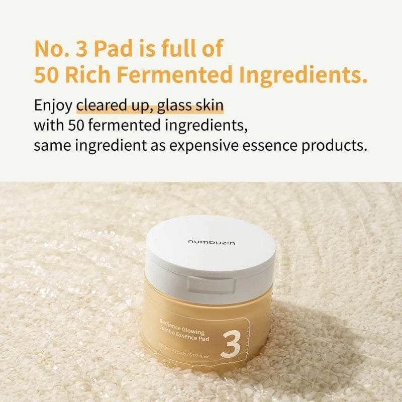 Numbuzin No.3 Radiance Glowing Jumbo Essence Pad 70pcs