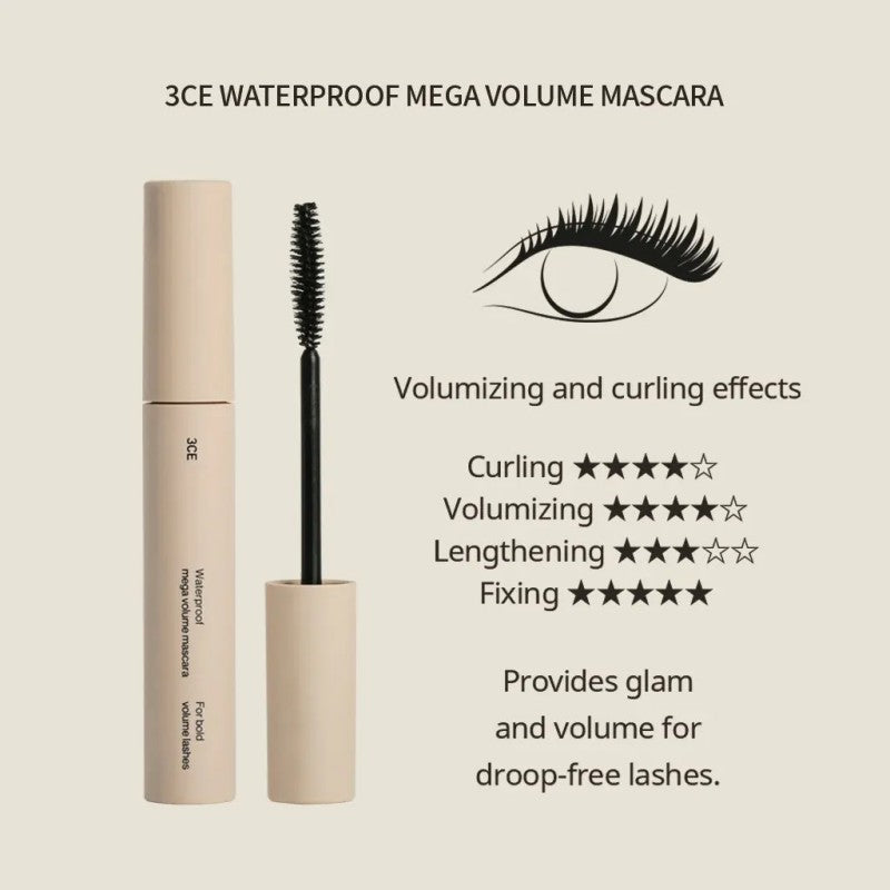 3CE Waterproof Mega Volume Mascara #Black