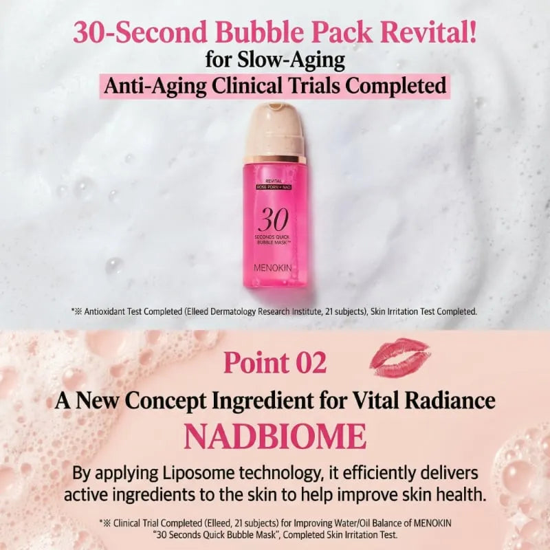 Menokin 30 Seconds Quick Bubble Mask Revital Rose PDRN + NAD 95ml