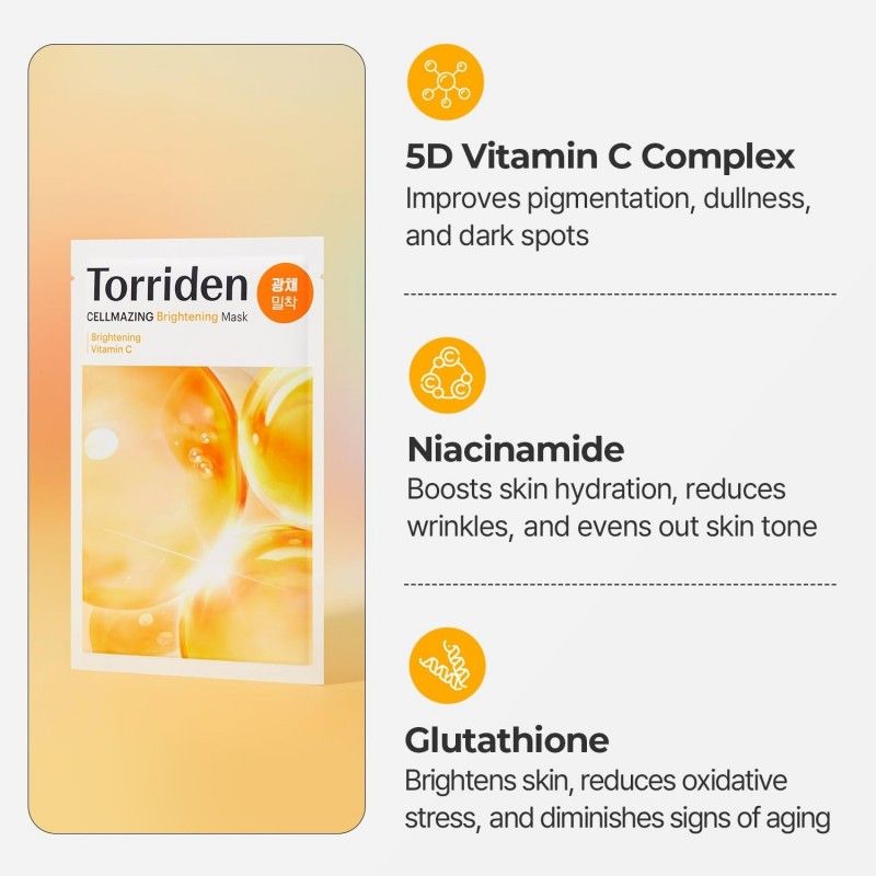 Torriden桃瑞丹维C提亮面膜保湿焕白 10枚