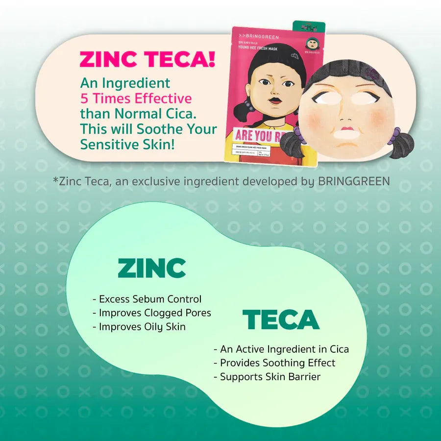 Bring Green SQUID GAME Fresh Facial Mask (Tea Tree CICA 5pcs + Younghee 5pcs) 10pcs