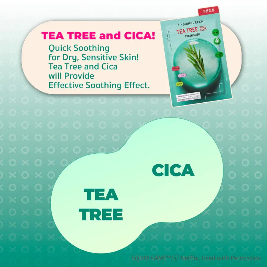 Bring Green SQUID GAME Fresh Facial Mask (Tea Tree CICA 5pcs + Younghee 5pcs) 10pcs