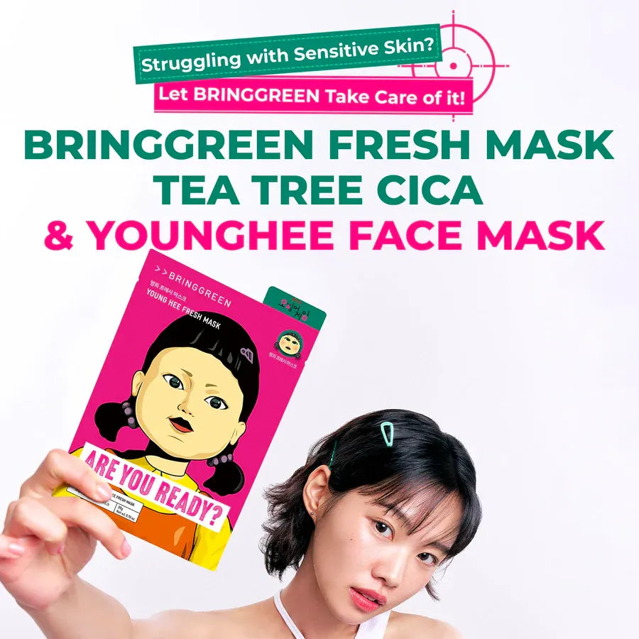 Bring Green SQUID GAME Fresh Facial Mask (Tea Tree CICA 5pcs + Younghee 5pcs)