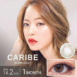Olens 1-Month Colored Contact Lens Caribe 3Con Gray -1.00