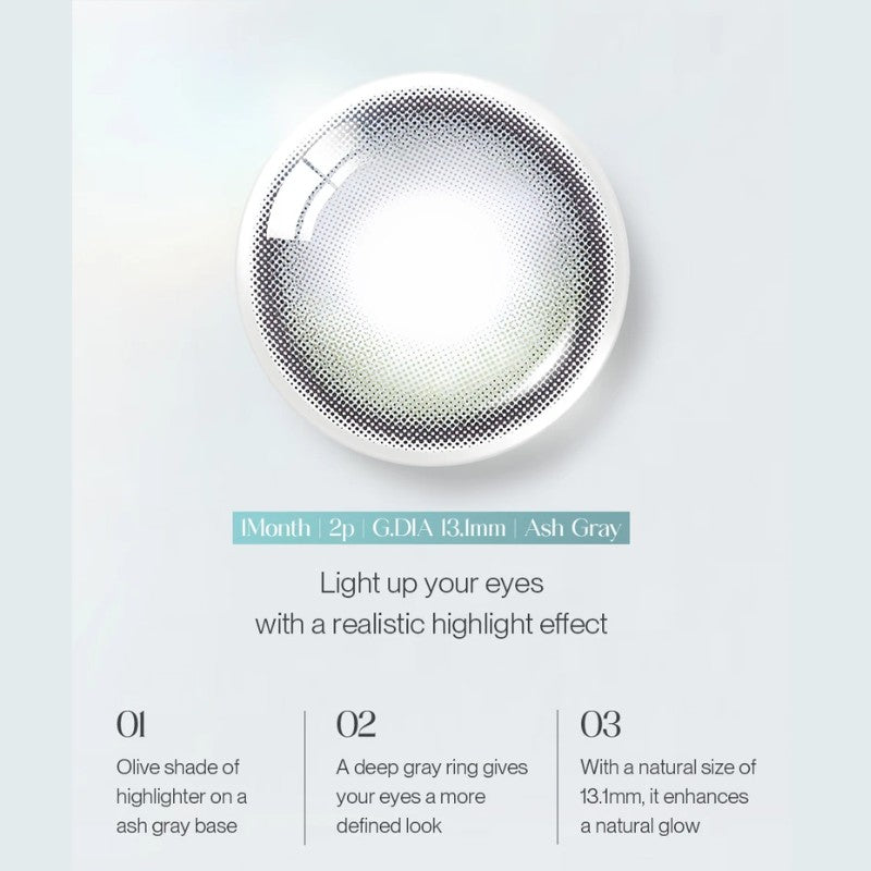 Olens 1 Month Colored Contact Lens Glowy Ash Gray -3.50 2pcs